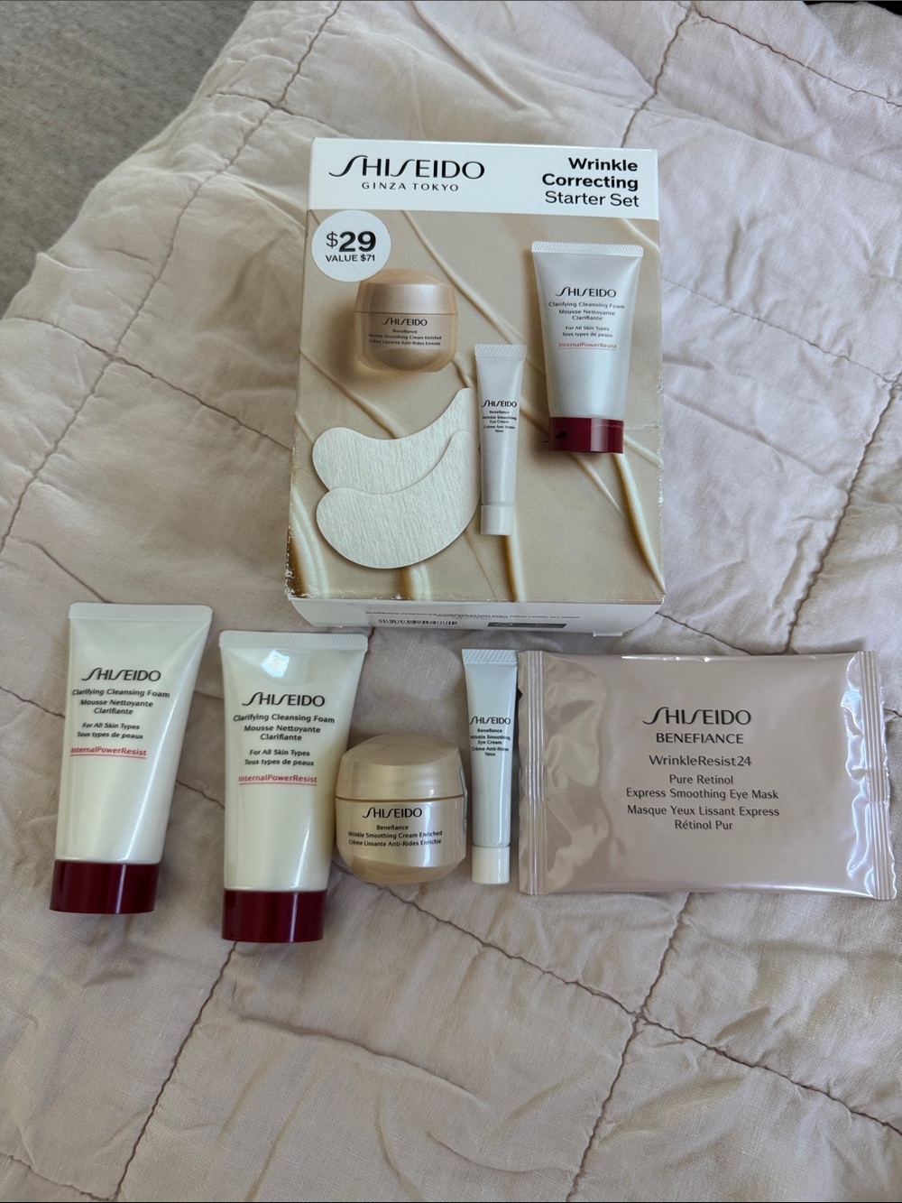 Shiseido Wrinkle Correcting Starter Kit Eye Mask Cleansing Foam Benefiance